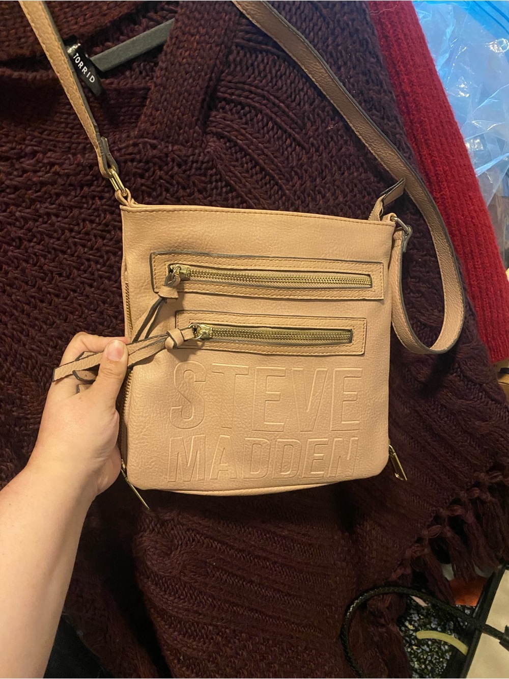 Steve Madden Blush Tan Crossbody Bag with Embossed Logo